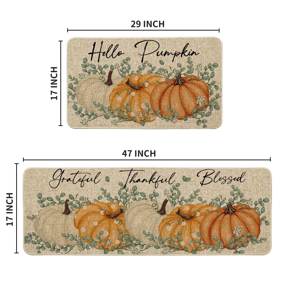 Artoid Mode Orange Maple Leaves Happy Fall Y'all Kitchen Mats Set of 2, Thanksgiving Home Decor Low-Profile Kitchen Rugs for Floor - 17x29 and 17x47 Inch