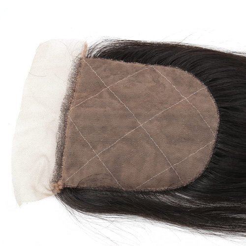 Greatremy 4"x4" Silk Base Lace Closure Straight Virgin Hair With Baby Hair Free Part Natural Color 12inch