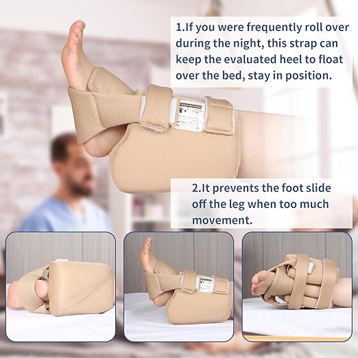 Ehucon Add-on Secure Strap Prevent 3D Heel Protector from Shifting or Falling Off,Relieve Pressure Ulcer Pain-Sold as 2 Count-Khaki（NOT INCLUTE 3D Heel Protector）