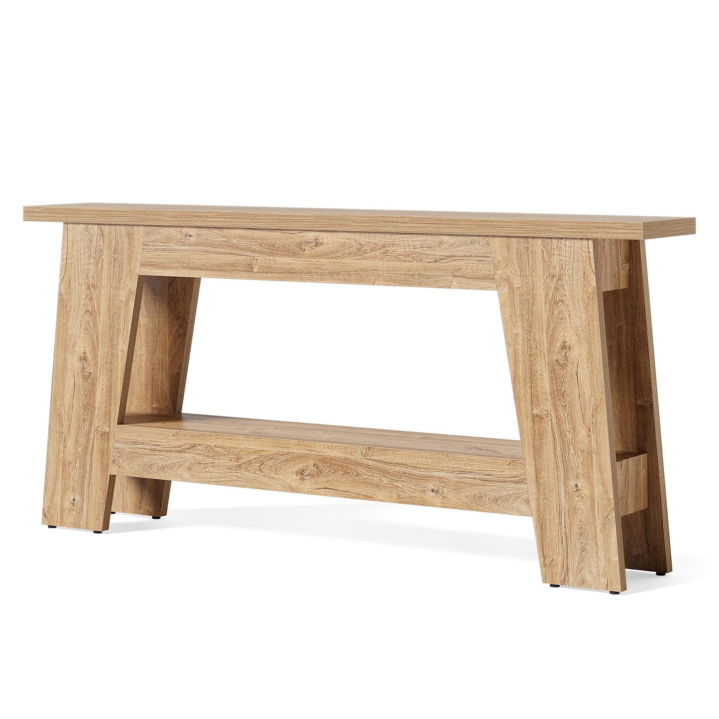 LITTLE TREE 70.9 Inches Extra Long Console Table, 2-Tier All-Wooden Rectangular Sofa Table for Behind Couch, Farmhouse Entryway Table for Hallway, Living Room, Natural Finish with Trapezoidal Design