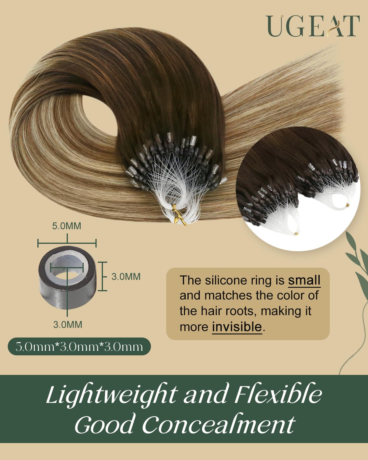 Ugeat Balayage Micro Bead Hair Extensions Real Human Hair Ash Brown Micro Link Hair Extensions Human Hair Micro Loop Dark Brown