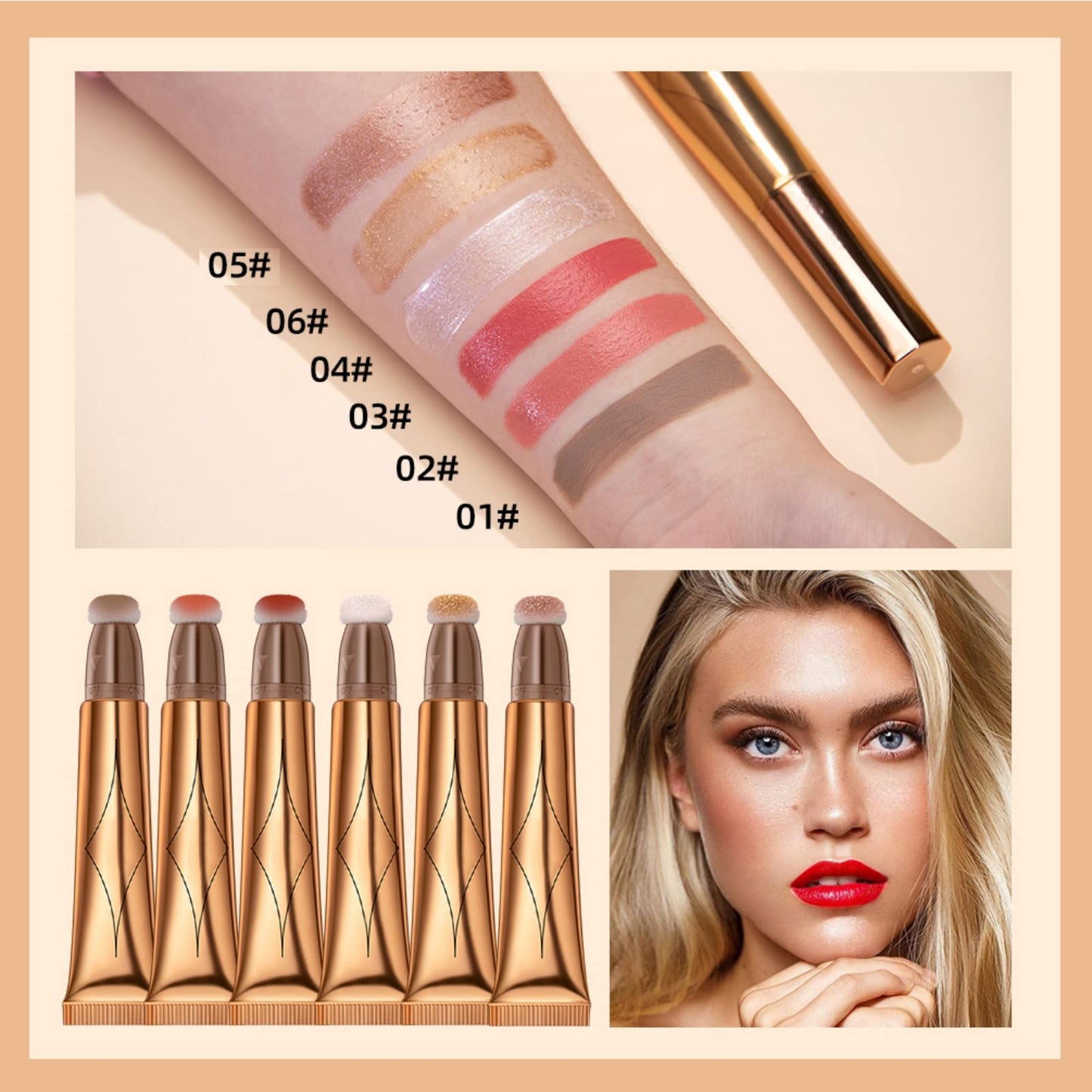 Ofanyia Blush Contour Highlighter Wand, Liquid Face Blush Highlighter Contour Stick with Cushion Applicator, Cruelty-free Silky