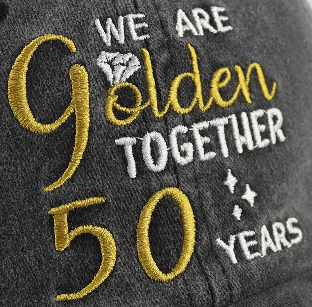 50th Wedding for Couple, Funny Adjustable Marriage 50 Years Baseball Cap for Men Women, 50th Wedding Decorations Hat, Golden 50th for Dad, Mom, Grandpa, Grandma