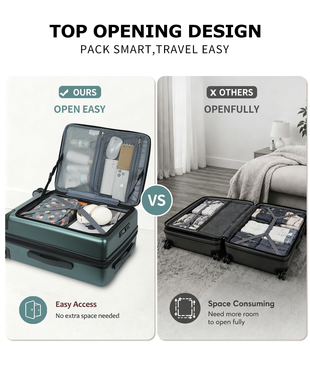 EMPSIGN Carry On Luggage 22x14x9 Airline Approved, Top Opening Expandable Suitcase with Spinner Wheels, 20 Inch Hard Shell Carry-On with TSA Lock & USB Port for Business Travel, Dark Green