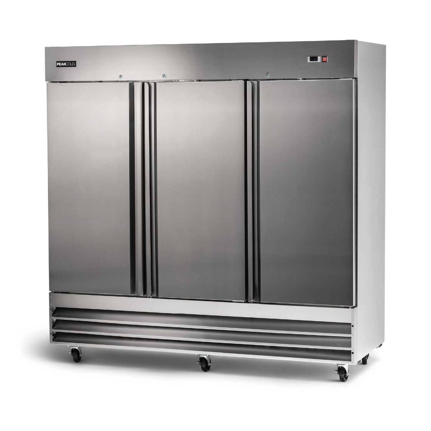 PEAKCOLD 3 Door Commercial Refrigerator - 72 Cubic Ft, 81" Wide Stainless Steel Reach-In Commercial Refrigerator with White Internal Lighting - Freestanding Industrial Fridge