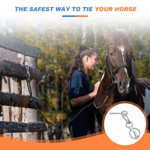 Nuenen Horse Tie Ring Stainless Steel Horse Tack and Supplies Safety Accessories with Eye Bolts and Snaps Saddle Training Equipment for Pulling(Silver,10 Sets)