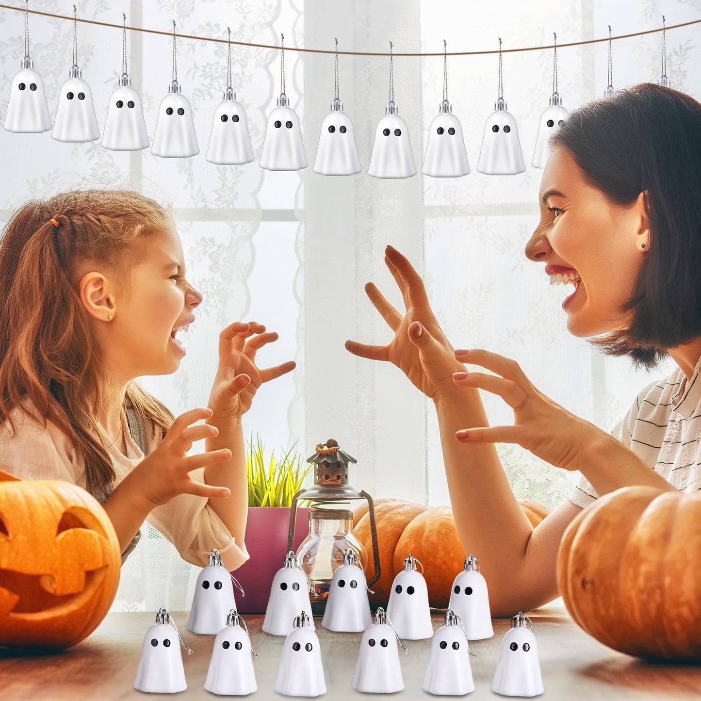 Tigeen 12 Pcs Halloween Hanging Ornaments Cute Ghost Decoration Halloween Tree Decoration Plastic Decorative Mini Ghost Ornaments for Christmas Home Tree Party Supplies (White)