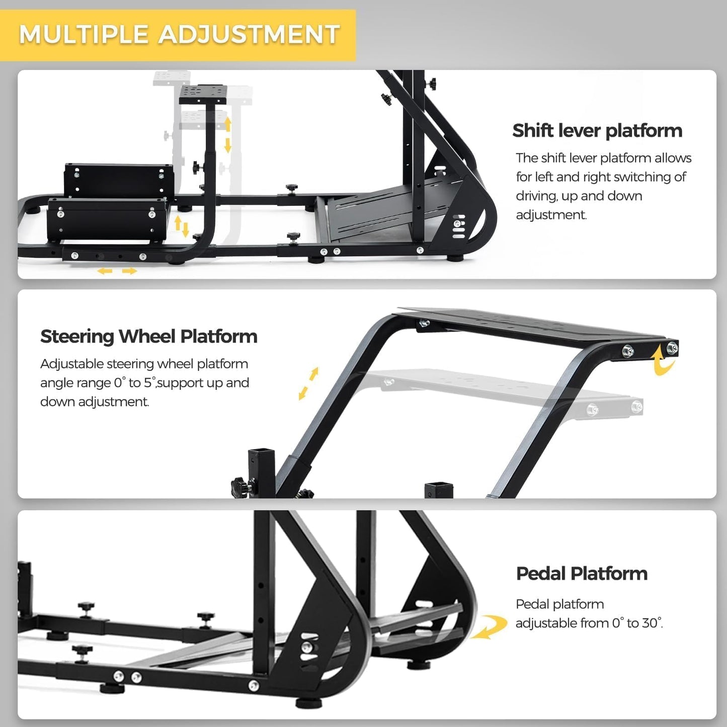 Marada Reinforced Stabilizing Racing Steering Wheel Cockpit Fit for Fanatec, for PXN, for Thrustmaster, for Logitech Device Adjustable Driving Simulator Stand, Wheel Pedal Handbrake Not Included