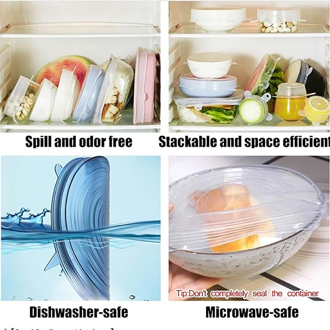 Silicone Covers for Food Storage, 12 Pack Reusable Stretch Lids for Bowls and Containers, Airtight Leakproof Silicone Food Covers, Flexible Fresh-Keeping Wrap for Kitchen Fridge