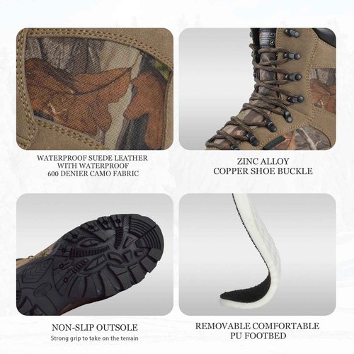 R RUNFUN Men's Waterproof Hunting Boots 9 Inch Camo Insulated Work Boot, 400g Thinsulate(RF2305-9SG1, Size10)