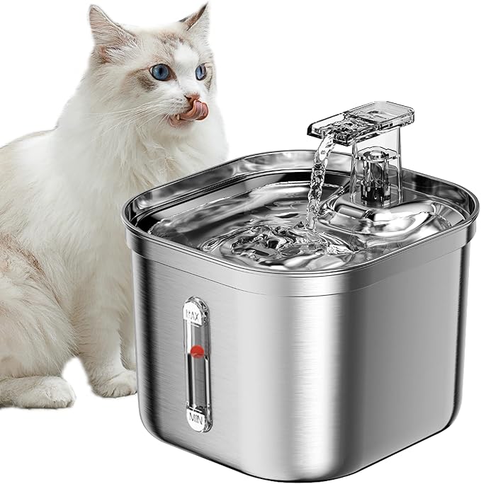 Homtyler Cat Water Fountain, Stainless Steel Pet Water Fountain for Cats Inside, 3 Filters&Ultra-Quiet Pump, 2.2L/73oz Aut...
