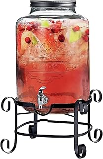 Style Setter Beverage Dispenser Cold Drink Dispenser w/ 3-Gallon Capacity Glass Jug, Metal Stand & Leak-Proof Acrylic Spig...