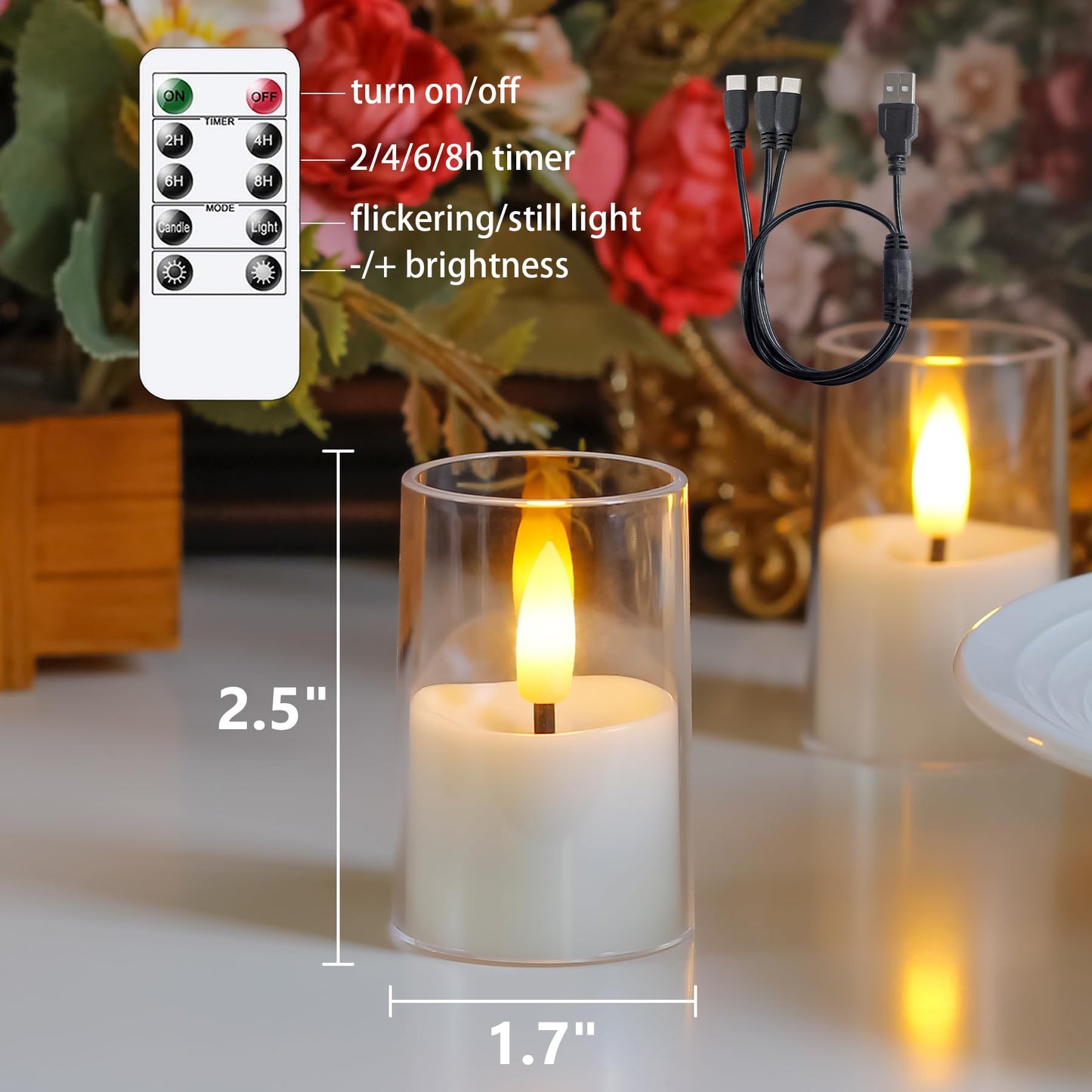Wroxipel Rechargeable Acrylic Flameless Votive Candles with Timer & Remote Control, 1.7" x2.5" Flickering LED Warm Glow Tealight for Home, Wedding, Holiday Decor (Set of 9, White)