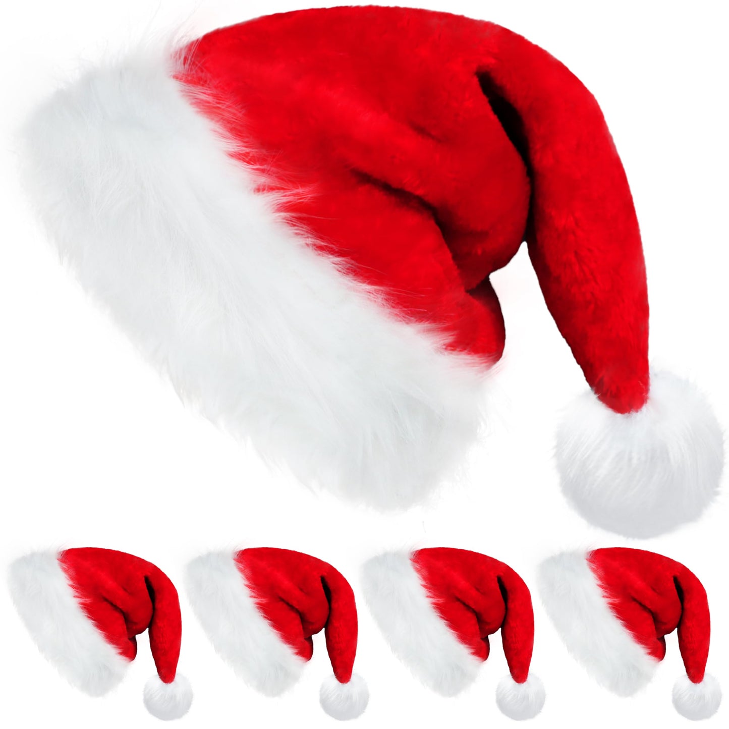Velvet Santa Hats - Adults Unisex Soft Thicken Fur Santa Claus Hat, 4 Pack Christmas Hat Holiday Headwear