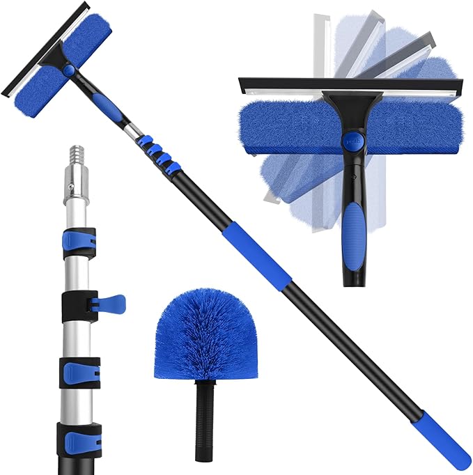 26FT Window Washing Kit with Extension Pole,High Reach Duster Kit,Cobweb Duster with 5-20FT Telescoping Pole,2 in 1 Window Cleaning Squeegee Kit for Outdoor and Indoor Cleaning