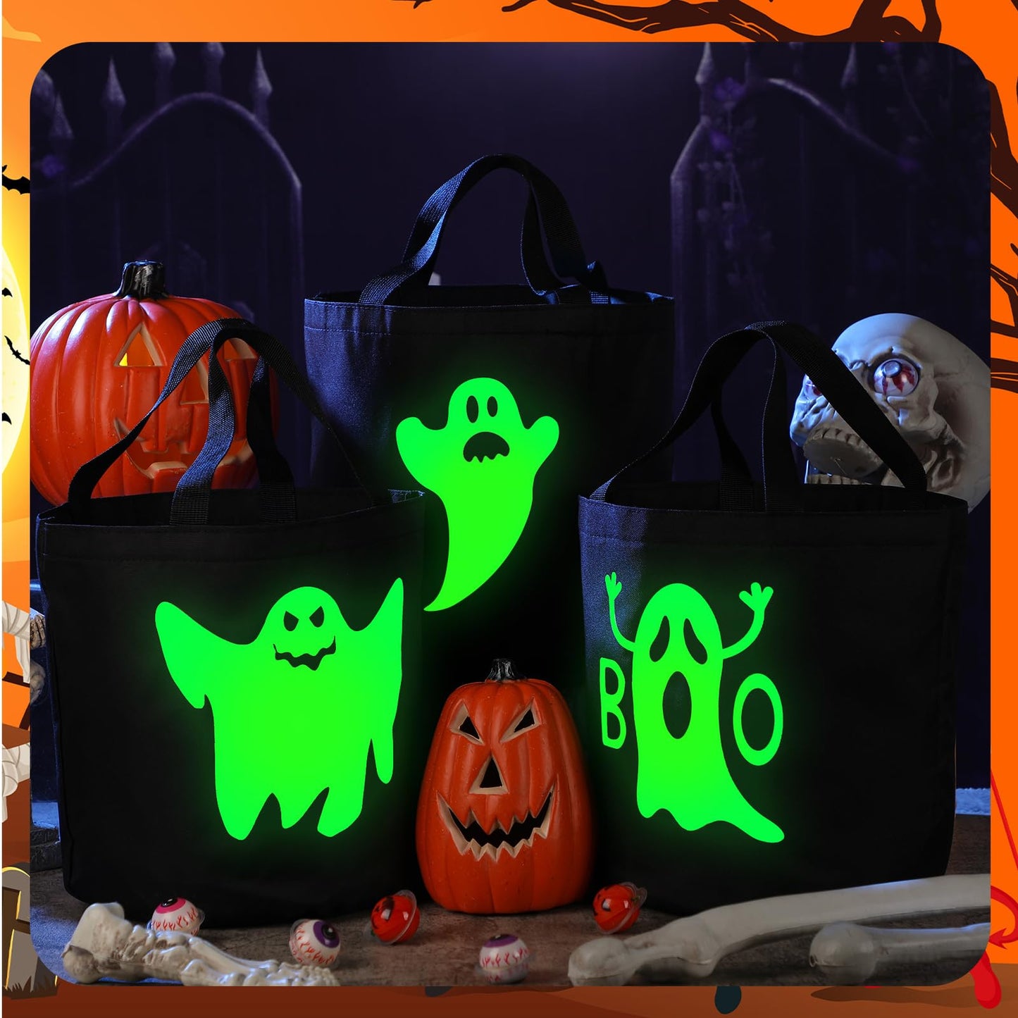Hosuly 3 Pcs Halloween Buckets Glow in The Dark Candy Trick Bags Multipurpose Reusable Goody Light up Buckets for Kids Halloween Supplies Favors(Novel Style)