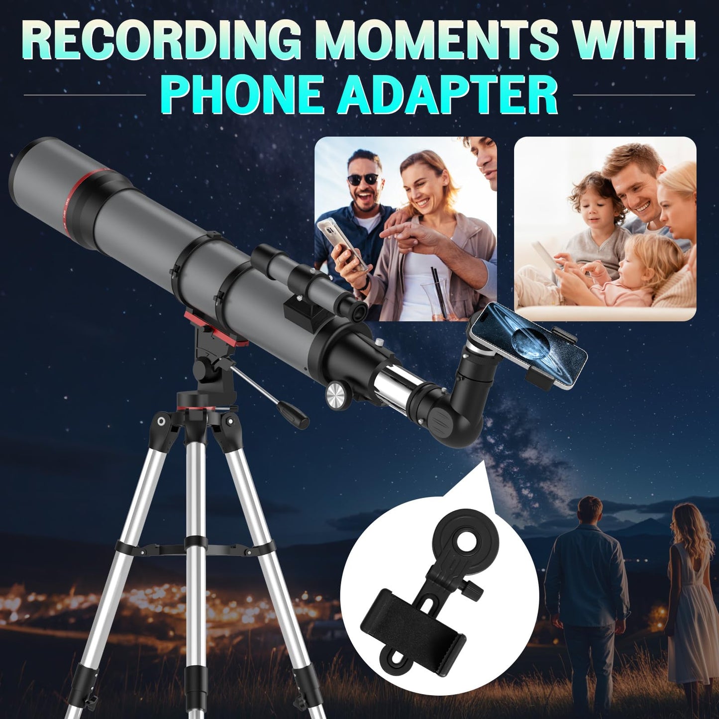 Telescope for Adults High Powered - Aurosports 90mm Aperture 800mm Refractor Telescope for Kids & Beginners Astronomy - Portable Telescope with Phone Adapter Tripod Carrying Bag