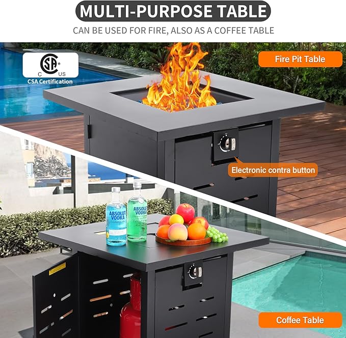 Lviden 7 Pieces Outdoor PE Wicker Furniture Set Patio Rattan Sectional Conversation Sofa Set with Navy Blue Cushions and Fire Pit Table