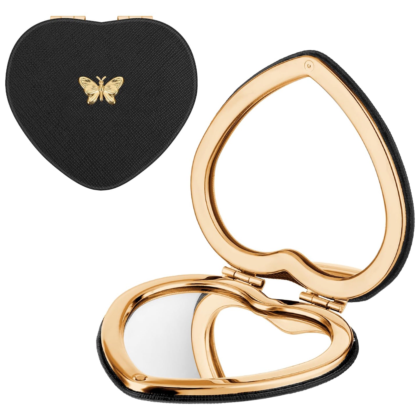Qianyu Heart Shaped Double-Sided 1X/2X Magnifying Mirror, Compact Folding PU Leather Makeup Mirror, Ultra-Portable for Women Hom