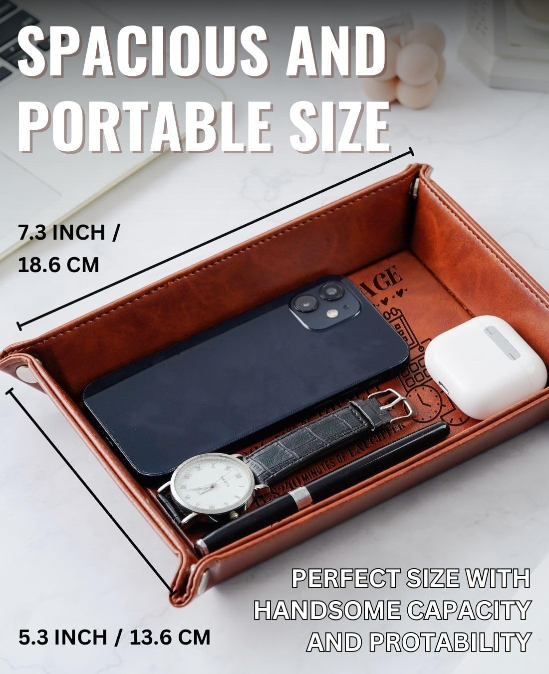 INNObeta Gifts for 3 Year Leather Anniversary for Her, Him, Men, Husband, Gifts for 3rd Anniversary, Marriage Engraved Leather Valet Tray for Anniversary, Birthday - 3 Years