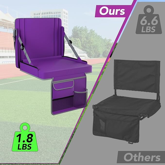 janiry Stadium Seats with Back Support 2PACKS Adjustable Bleacher Chairs with Back and Cushion Bleacher Seat with Cup Holder, Carry Handle & Shoulder Strap for Outdoor Sports Events, Picnics, Beaches