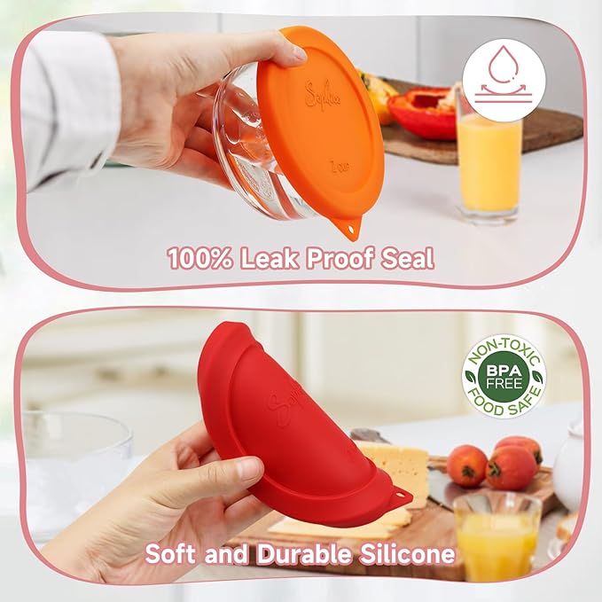 Sophico 2 Cup Round Silicone Storage Cover Lids Replacement for Anchor Hocking and Pyrex 7200-PC Glass Bowls (Container not Included) | Red, 2 Pack |