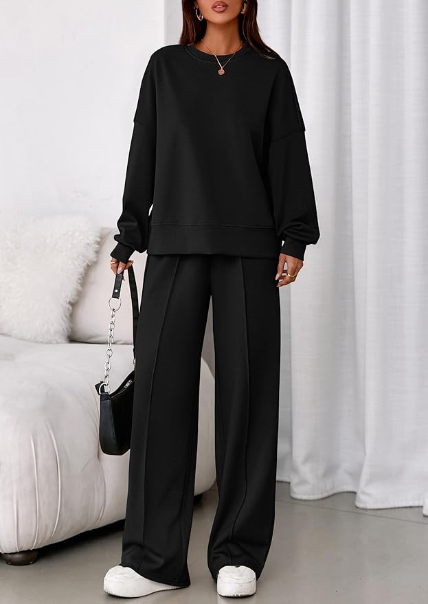 PRETTYGARDEN 2 Piece Sets For Women Fall Trendy Long Sleeve Sweatshirt Wide Leg Pants Loungewear Set Matching Sweatsuit