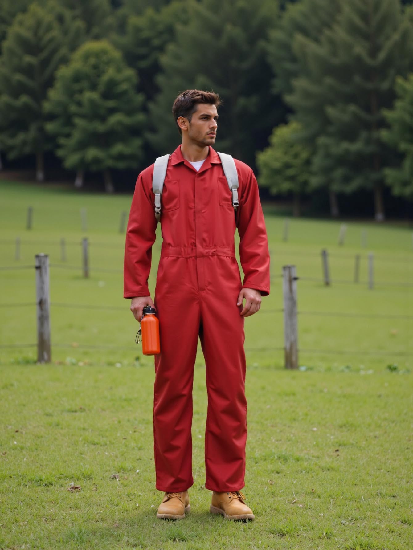 JEGERMIG Adult Navy Blue Jumpsuit Coveralls Workwear Halloween Horror Killer Long Sleeve Costume for Men