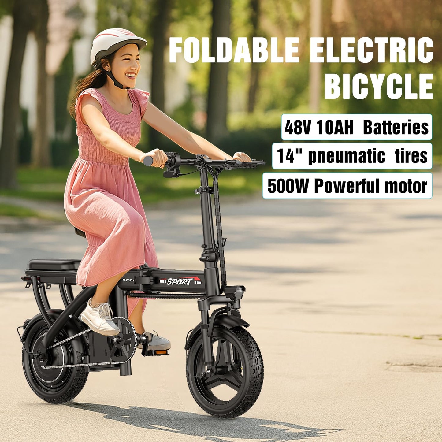 ASKGO Z6 Foldable Electric Bike for Adults, 14" Electric E-Bike with 500W Peak Motor, Max 25Miles 20MPH Electric Bicycles, Dual Front Suspension