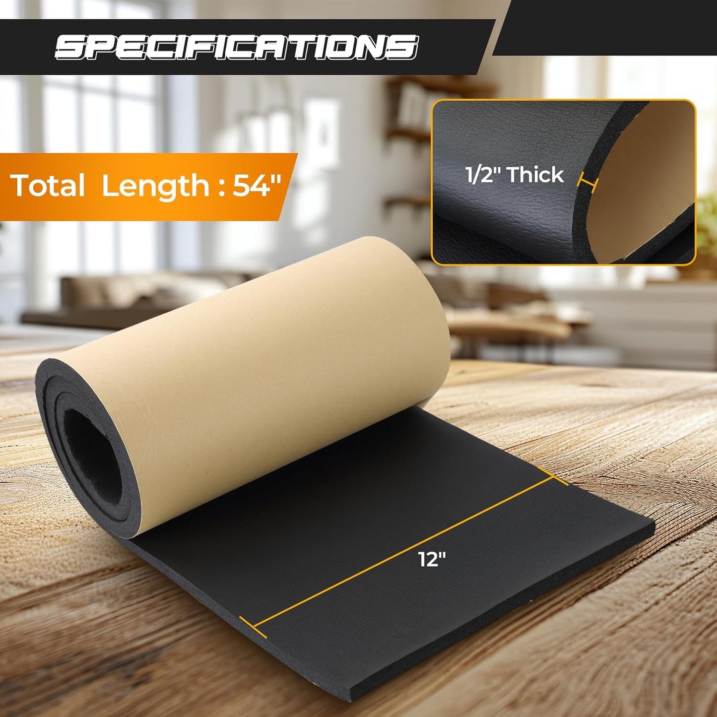 NATGAI Sponge Neoprene with Adhesive Foam Rubber Sheet 1/2” Thick X 12” Wide X 54” Long, Cut to Multiple Dimensions and Lengths - DIY, Gaskets, Cosplay, Costume, Crafts