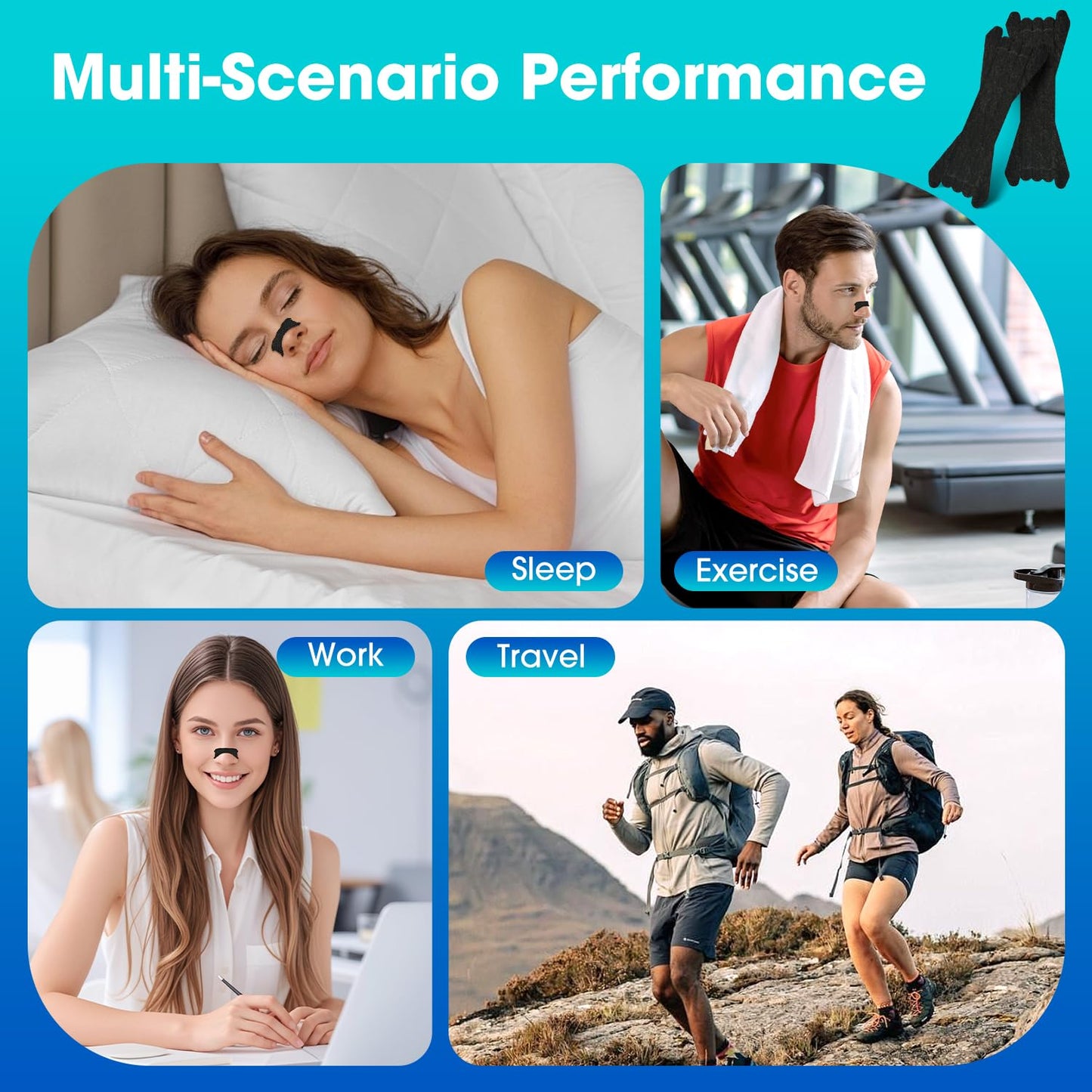 MYMULIKE Nasal Strips for Snoring, 60 Count Nose Strips for Breathing- 3X Stronger Opening | Triple Elastic Bands, Reduce Snoring & Nasal Congestion, Nose Patches for Sleep, Work, Sport, Travel