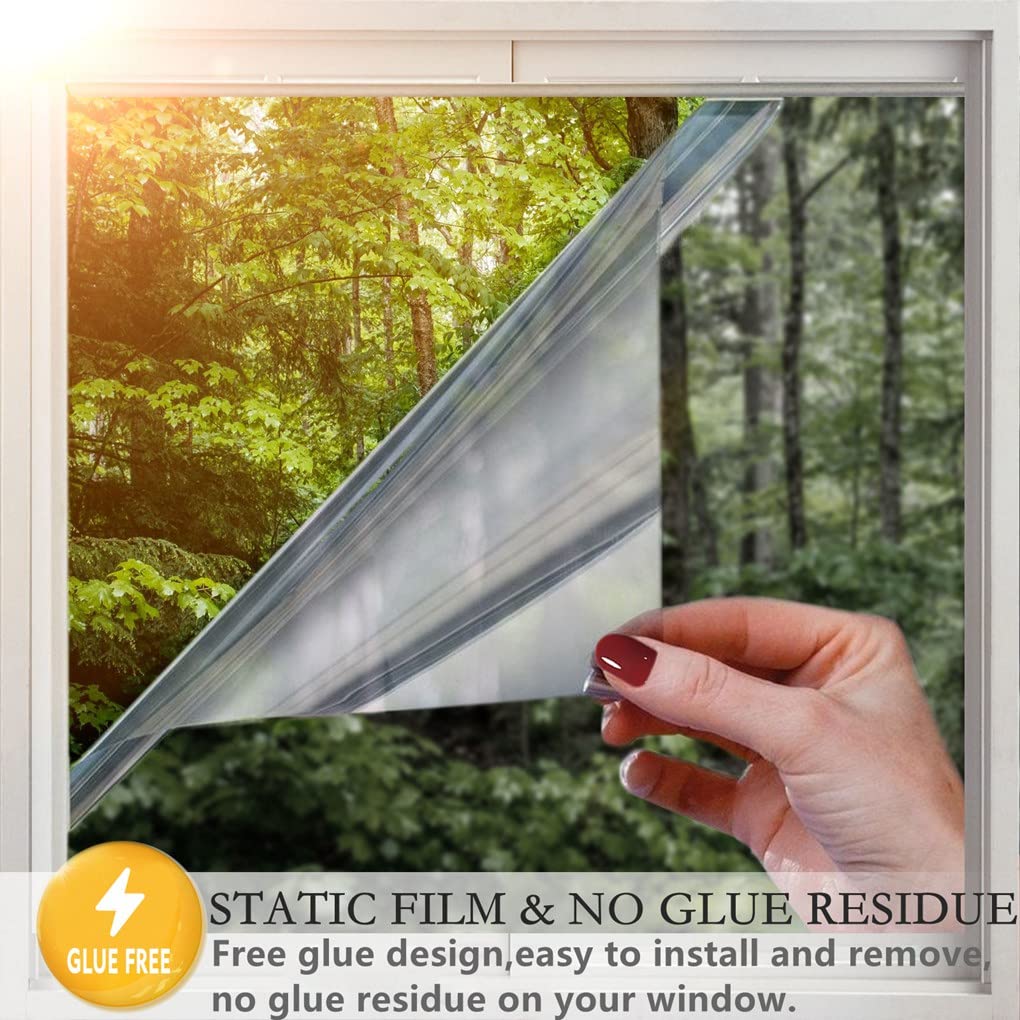 Arthome One Way Window Privacy Film Daytime Privacy Window Tint for Home Anti UV Static Cling Heat Control Reflective Glass Film for Home and Office, 23.6 Inch x 15.1 Feet, Silver