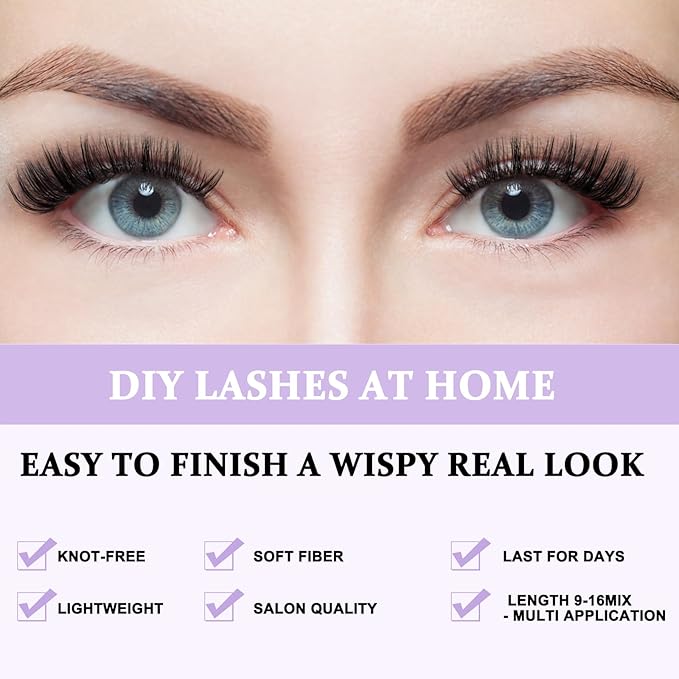 B&Q Lash Clusters 280PCS Natural Eyelash Clusters 40D D 14mm Individual Lash Wispy Eyelash Extension with Soft Thin Band Classic Look Pestañas Postizas Comfortable DIY at Home(40D-D-14mm)