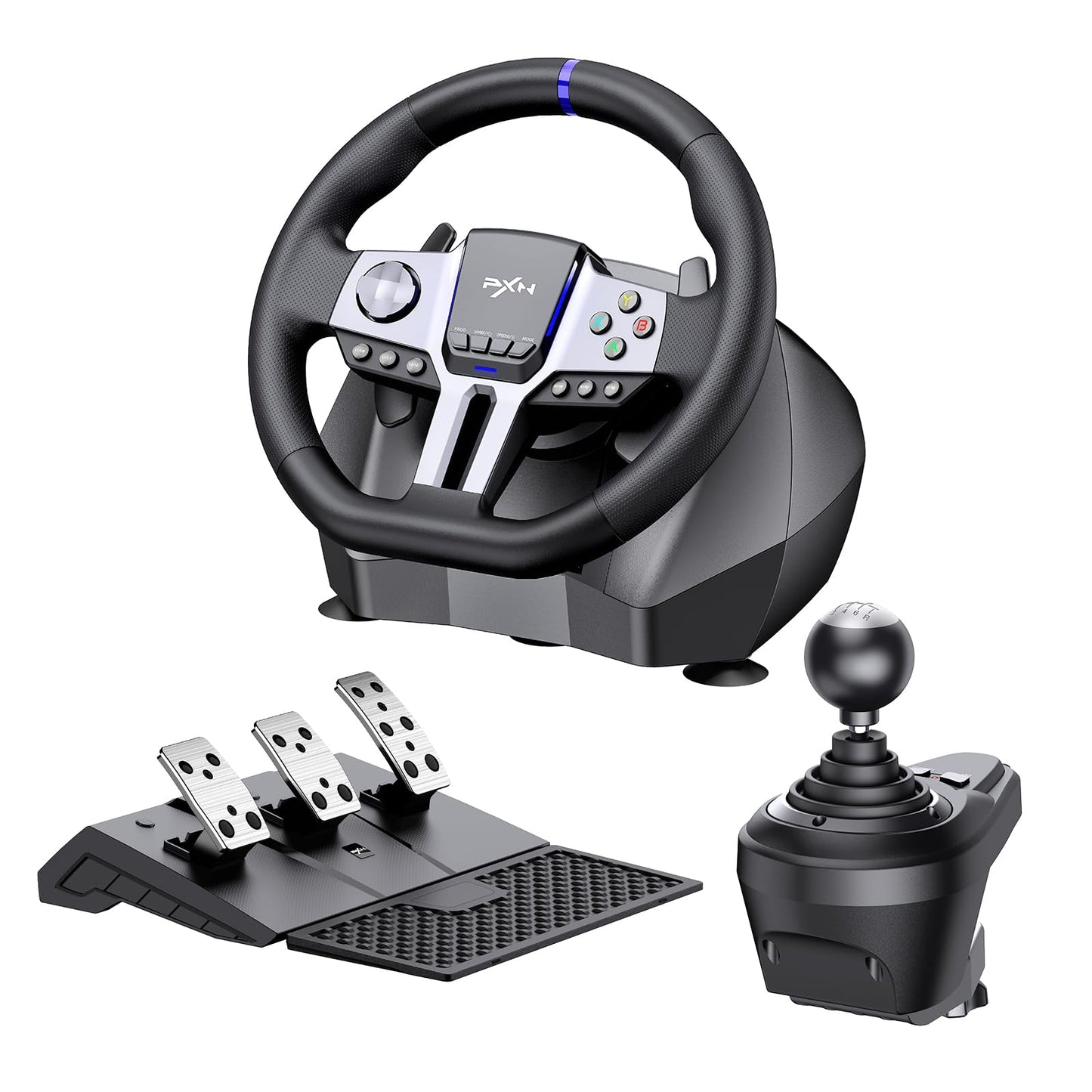 PXN V9 GEN2 Gaming Steering Wheel for PC, Xbox & PS4-270°/900° USB Sim Racing Wheel with Hall 3-Pedal Set, H-Pattern Shifter, Dual Paddles, Vibration Feedback, Pedal-Responsive RGB & App Support