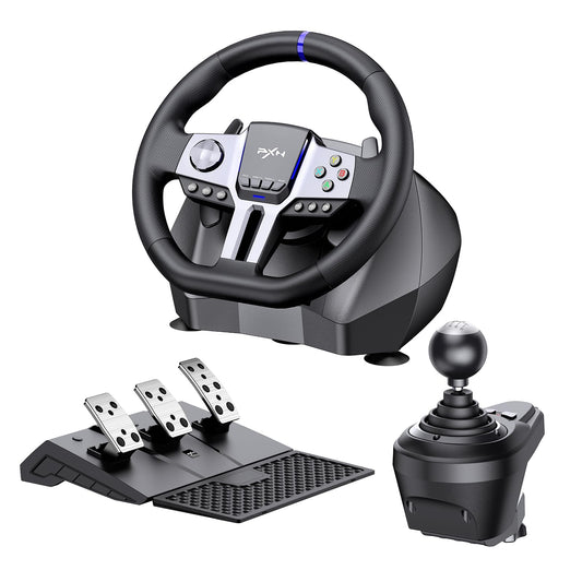 PXN V9 GEN2 Gaming Steering Wheel for PC, Xbox & PS4-270°/900° USB Sim Racing Wheel with Hall 3-Pedal Set, H-Pattern Shifter, Dual Paddles, Vibration Feedback, Pedal-Responsive RGB & App Support