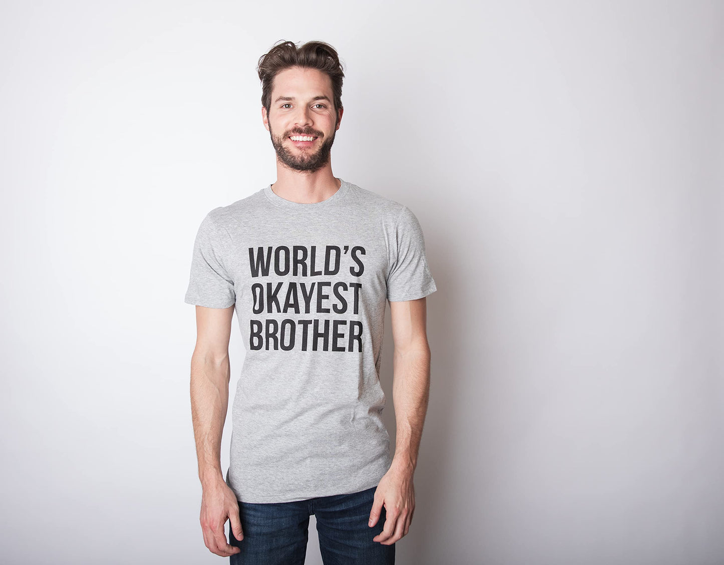 Mens Worlds Okayest Brother Shirt Funny T shirts Big Brother Sister Gift Idea (Grey) XL