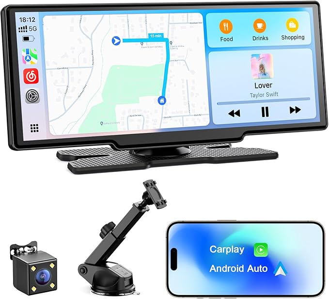 Avylet 8.1'' Wireless Apple Carplay Screen for Car, Android Auto with Backup Camera, Portable Car Stereo Touchscreen with ...