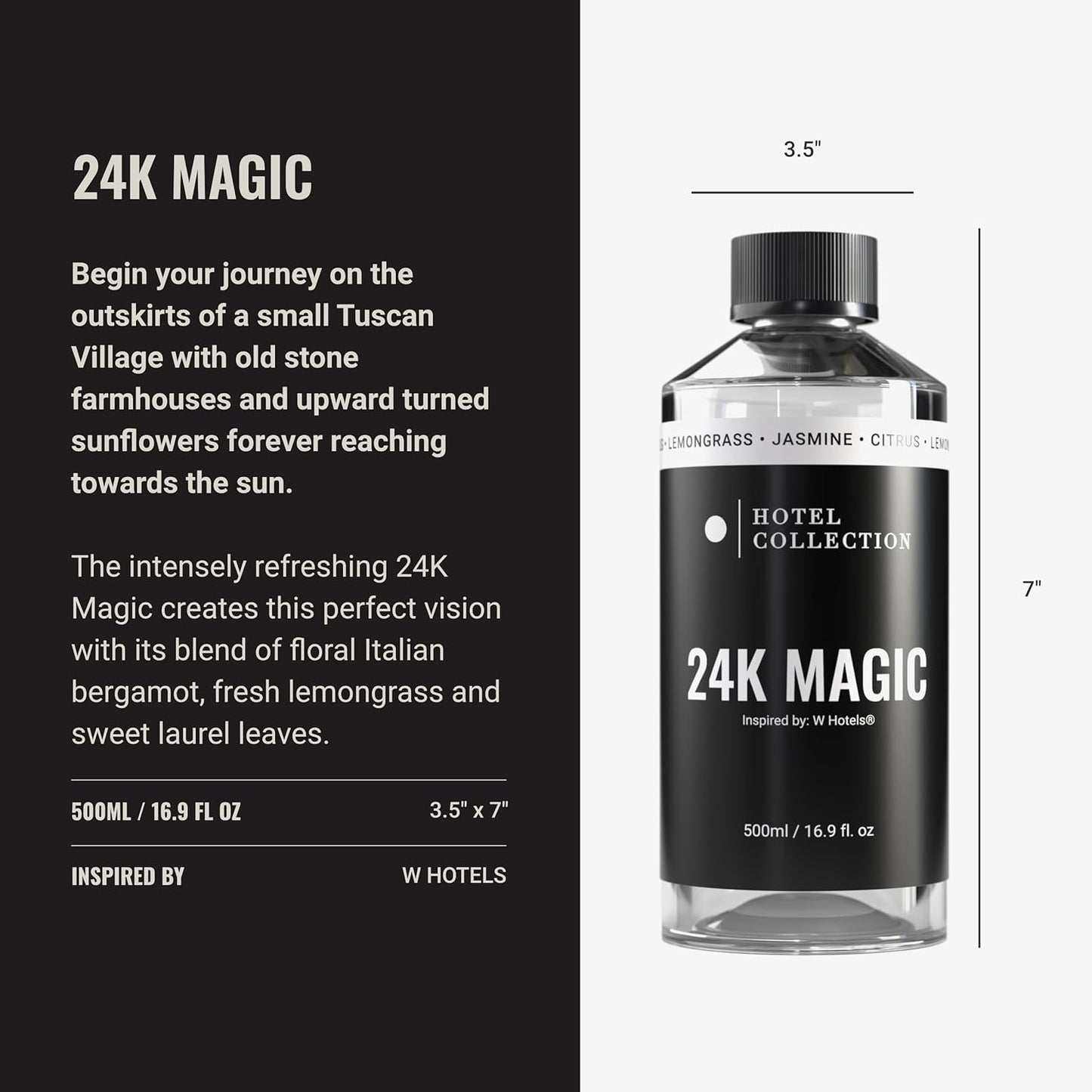 Hotel Collection Diffuser Oil - 24K Magic - Aromatherapy Essential Fragrance Oil - Citrus, Lemongrass, and Jasmine - 500mL 16.9 Fl oz