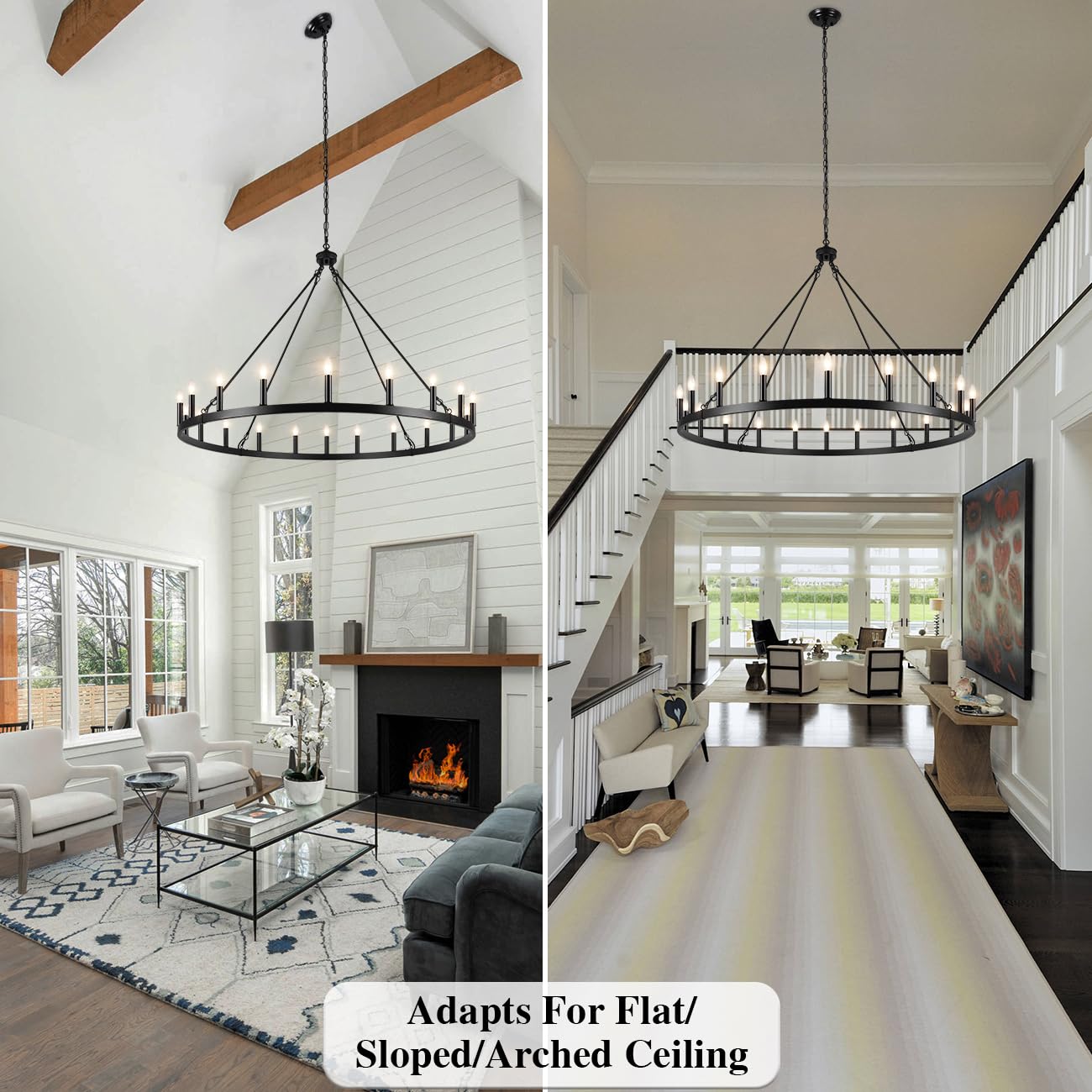 LASENCHOO Black Wagon Wheel Chandelier 20 Lights Dia 48" Farmhouse Chandeliers for Dining Room Light Fixture, Round Rustic Chandelier for Entryway Living Room, Large Chandeliers for High Ceilings
