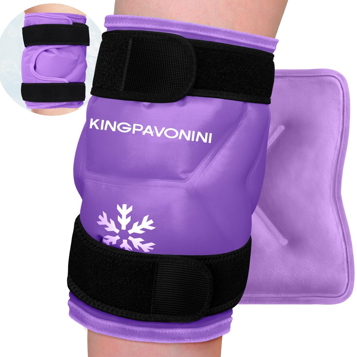 KingPavonini XXL Knee Ice Pack Wrap Around Entire Knee After Surgery, Large Reusable Gel Ice Pack for Injuries, Pain Relief, Swelling, Sports Injuries, 2 Pack (Purple)