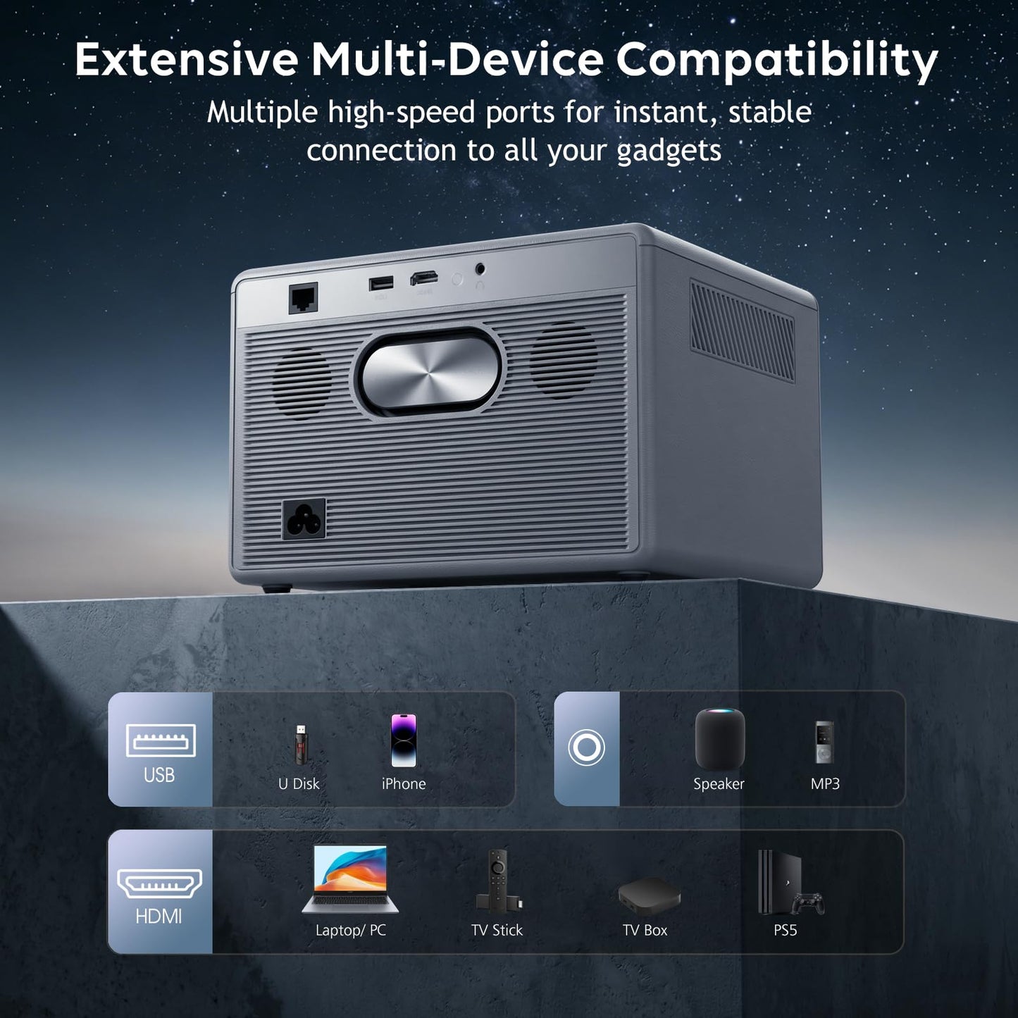 2600 ANSI Official Licensed Google TV Smart Projector,4K Support Movie Projector with WiFi & Bluetooth,Built-in Apps, for Outdoor & HomeTheater Use,Compatible with Phone/TV Stick/PC/PS5