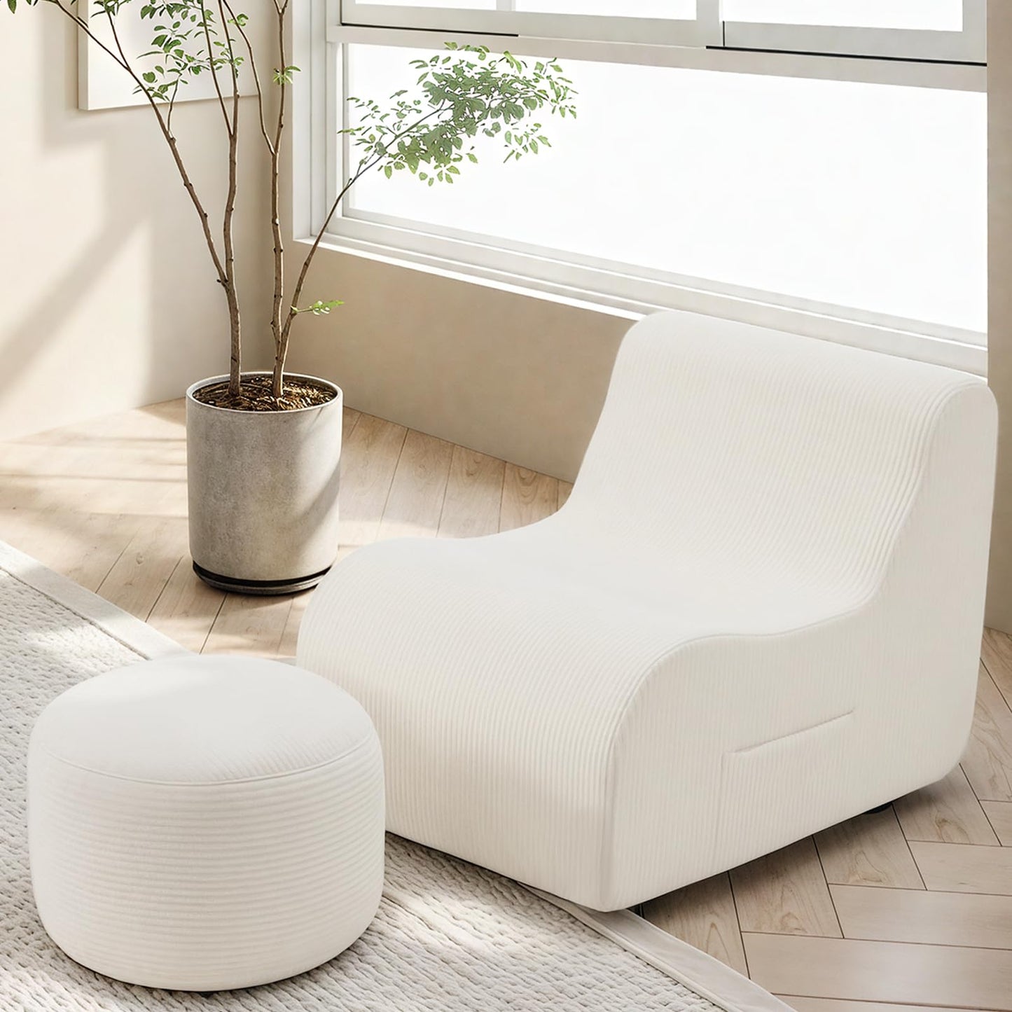 Bean Bag Chair, Ergonomic Bean Bag Sofa with Soft Fabric, Bean Bag Chairs for Adults & Kids, Ideal Lounge Chair for Living Room, Gaming, Reading, White