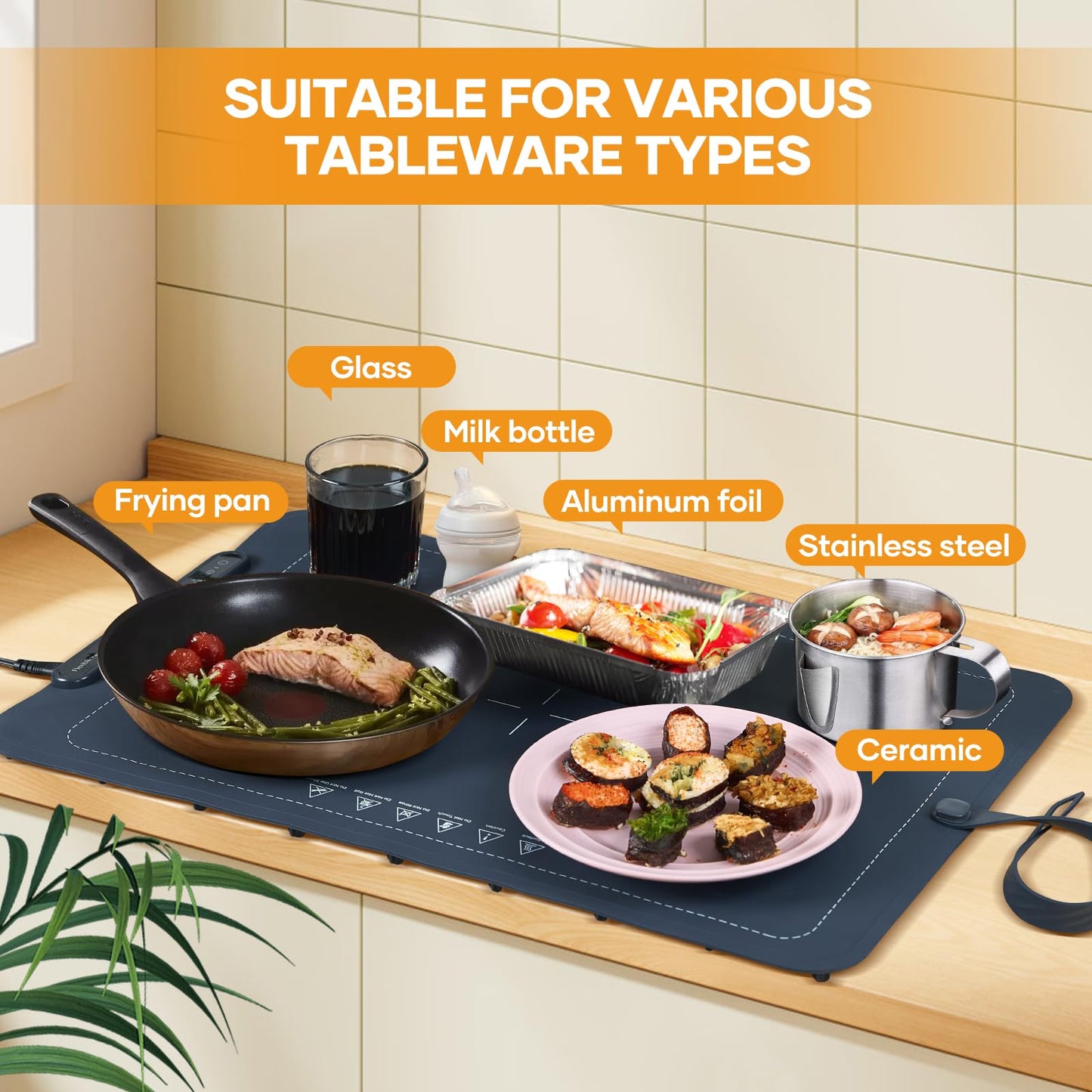 Saker Food Warming Mat,Electric Warming Tray for Food, Adjustable Heating Mat for Countertop with 3 Temperature Settings & Child Lock, Portable Foldable Food Warmer for Party, Buffet, Daily Use