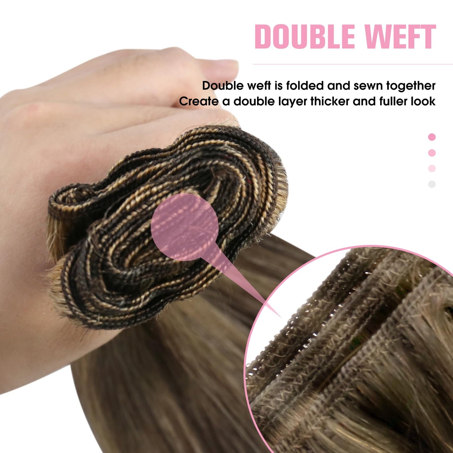 YoungSee Weft Human Hair Extensions Brown Highlight Sew in Hair Extensions Human Hair Dark Brown Mix Caramel Blonde Sew in Hair