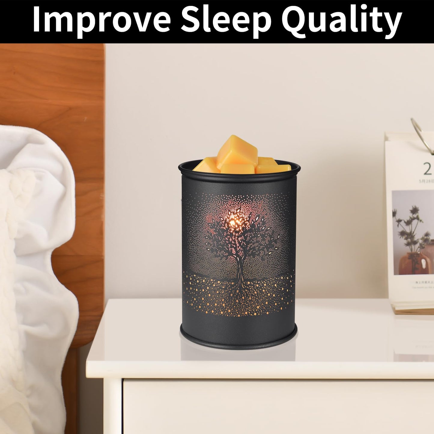 Metal Wax Melt Warmer, Candle Wax Warmer for Scented Wax Melter,Electric Wax Melts Wax Cubes Black Candle Lamp for Home Office Decor,Wax Burner as Gifts for Mom Grandma Women Girls (Tree)…