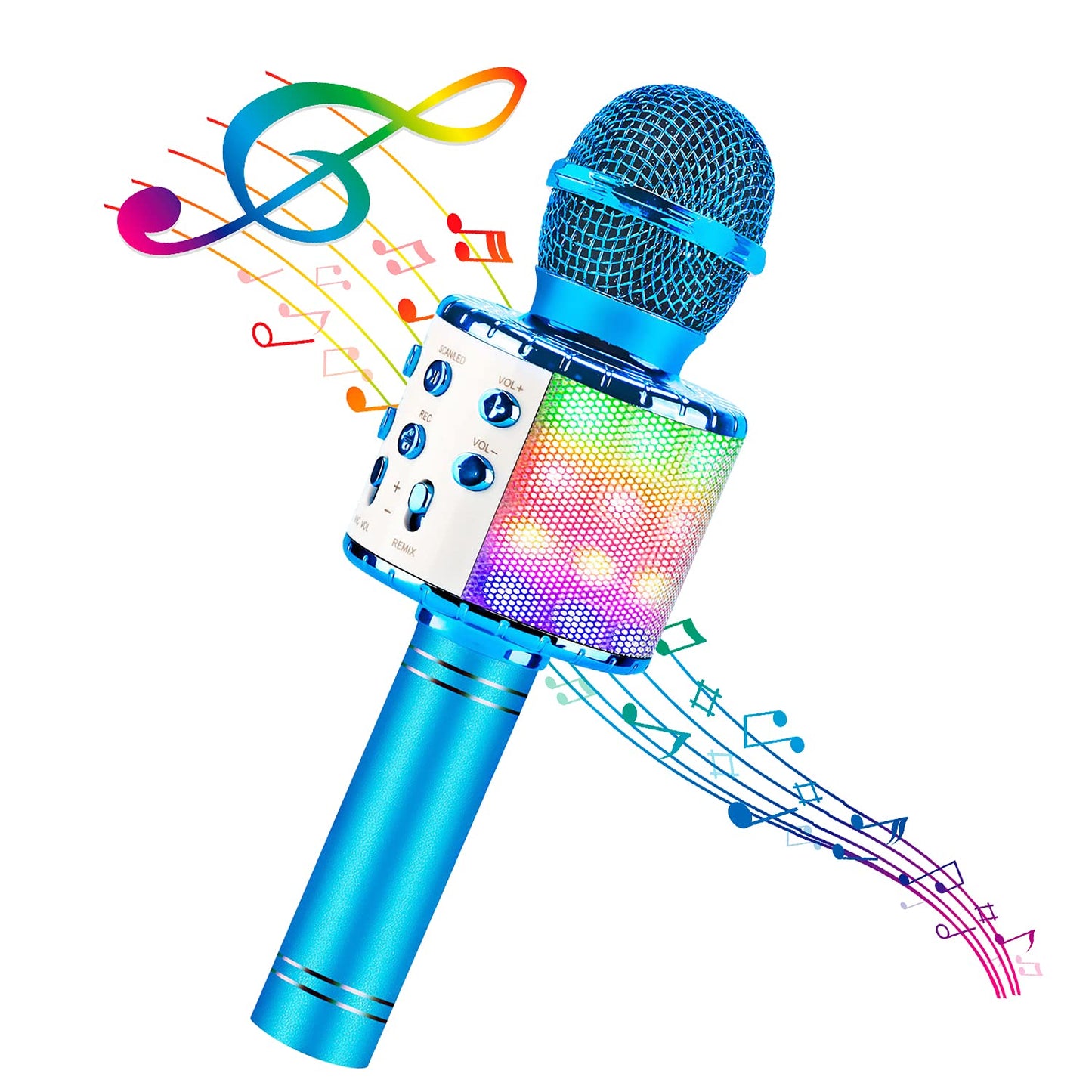 Bluefire 4 In 1 Karaoke Wireless Microphone With Led Lights, Portable Microphone For Kids, Great Toys For Kids, Girls, Boys And
