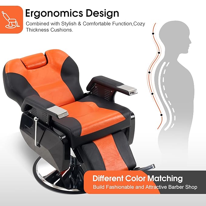 BarberPub Heavy Duty Reclining Barber Chair, All Purpose Hydraulic Salon Chairs for Hair Stylist, Barbershop Salon Tattoo 2688(Orange)
