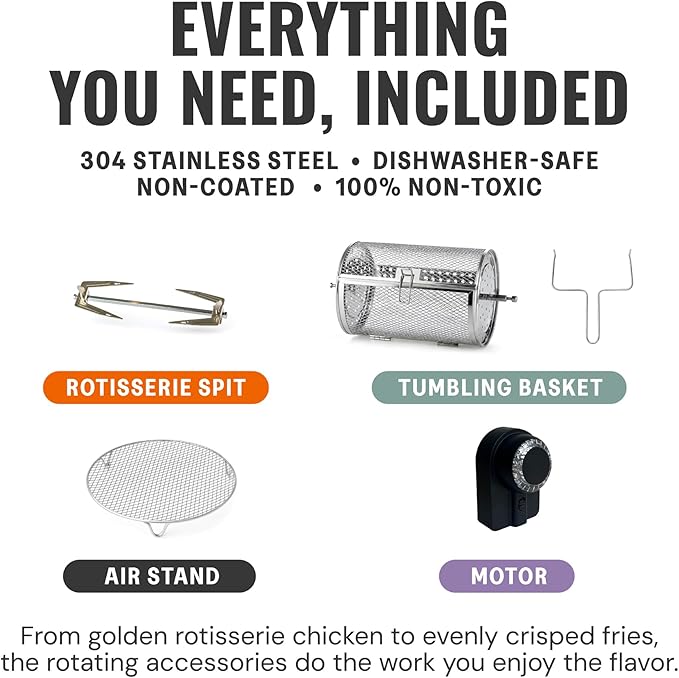 Non Toxic Air Fryer™ 9-in-1 Functions - Glass AirFryer 5 Quart w/ 360 Visibility, Self-Cleaning, 400F Vortex Air Fryer for Even Cooking, BPA-Free Teflon Free, Rotisserie, Roast, Bake, Cherry