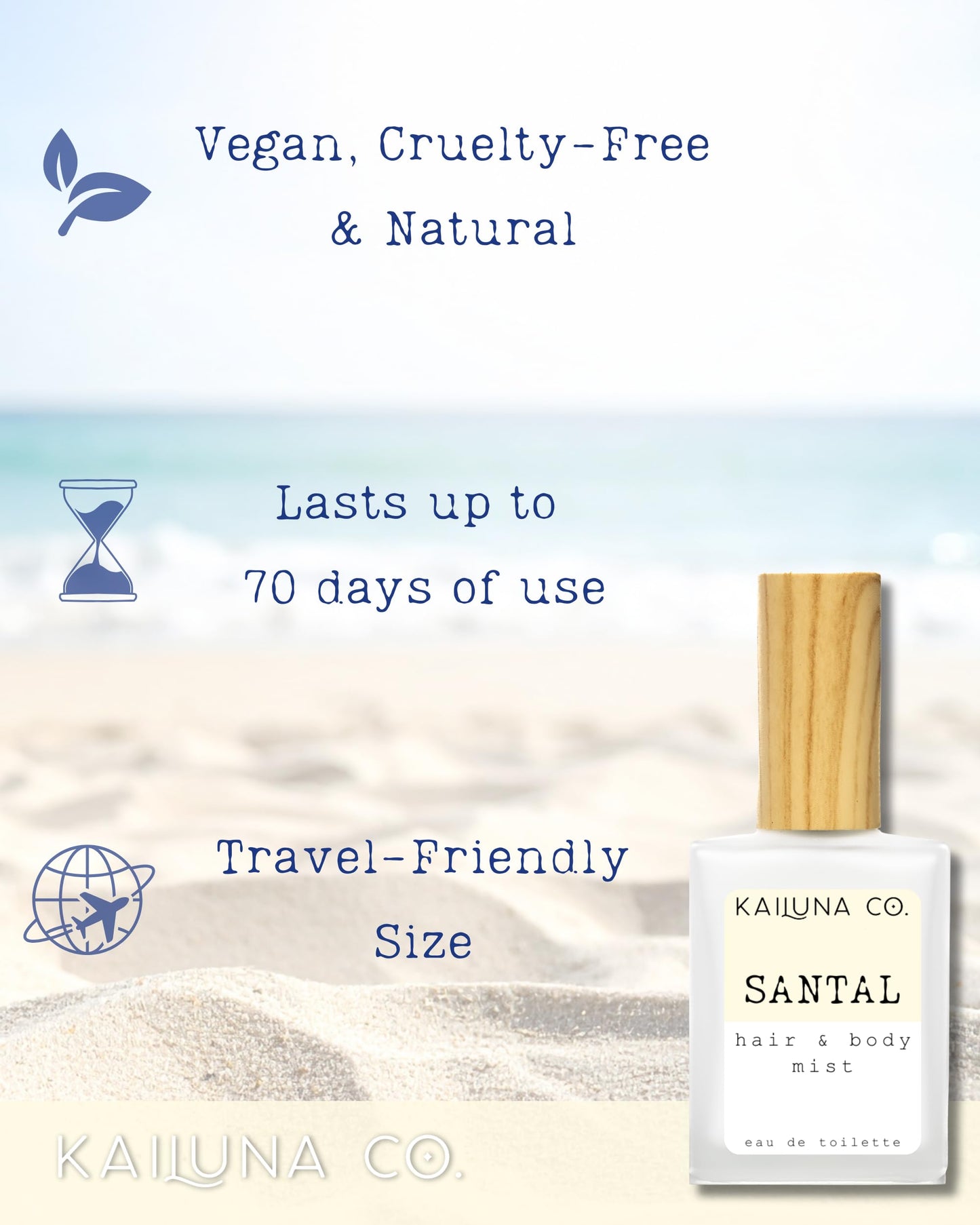 Kailuna Co. Santal Unisex Natural Hair & Body Mist Spray, Pure Essential and Fragrance Oils, Alcohol-Free, Handmade in California, 0.5Fl Oz