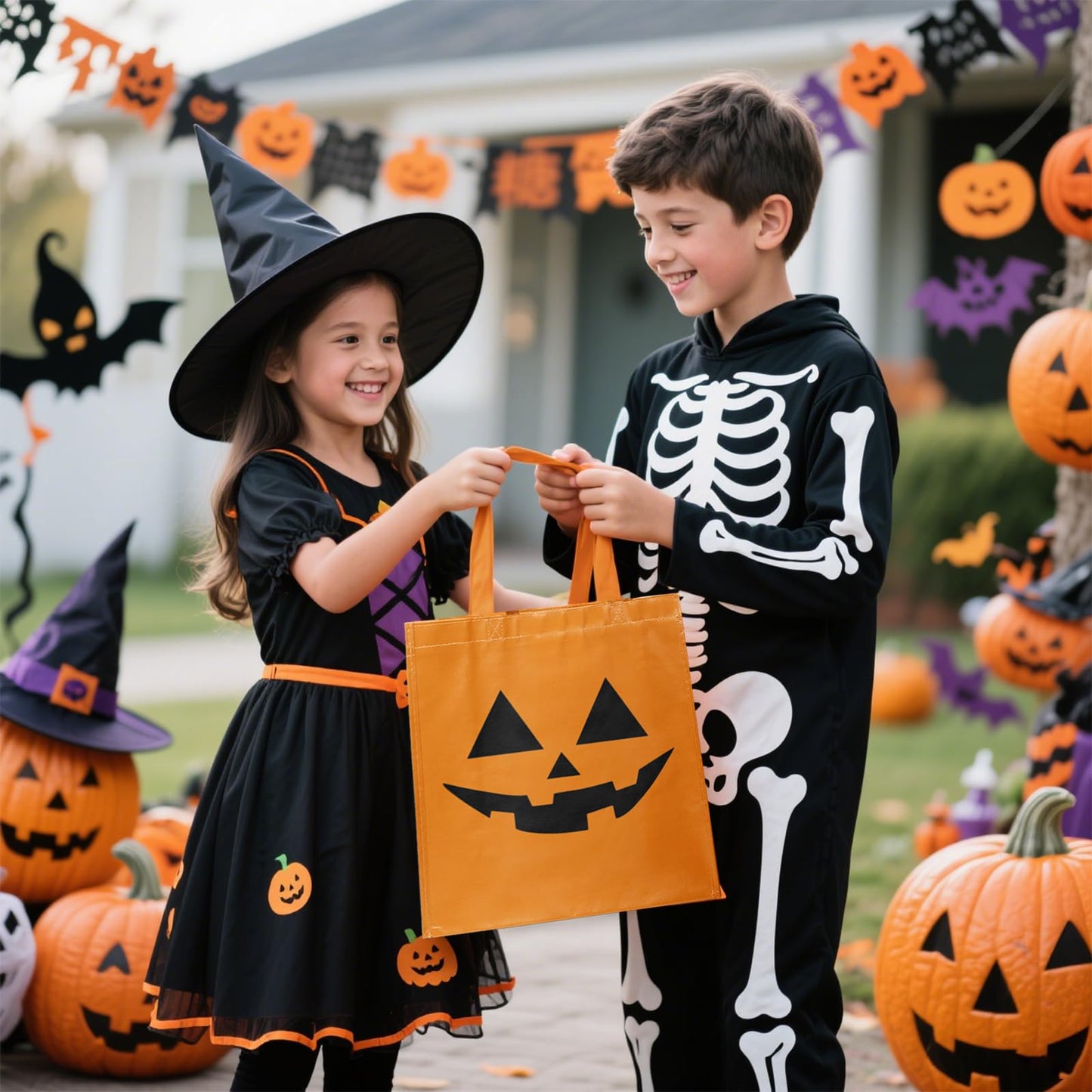 VDESFUEBY 20Pcs Halloween Trick or Treat Bags, Halloween Pumpkin Party Favor Bags Non-Woven Pumpkin Bag, Goodie Candy Bag for Birthday Party Favors